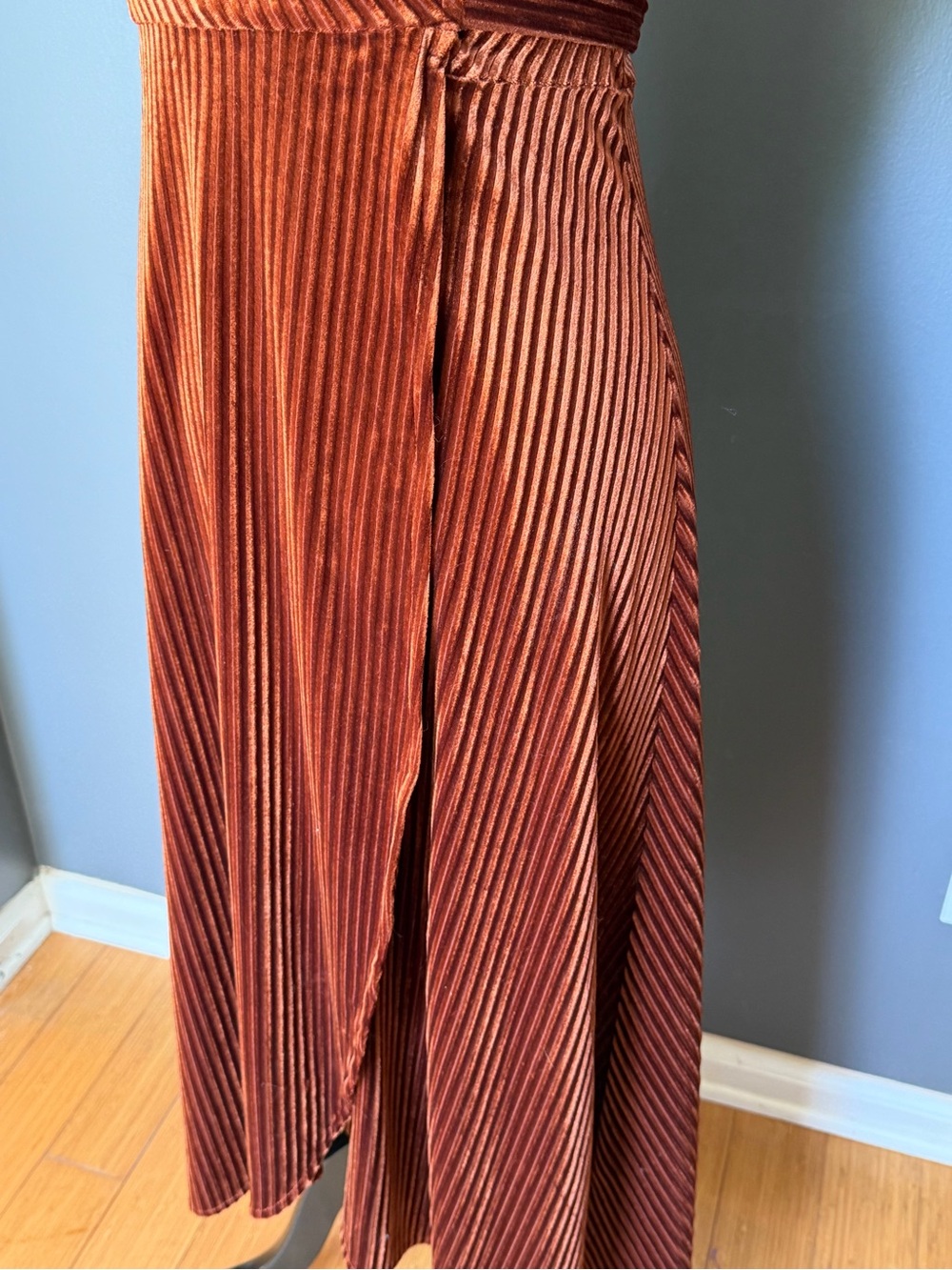 Simple Rust Velvet Maxi Wrap Dress - Picture 5 of 11
